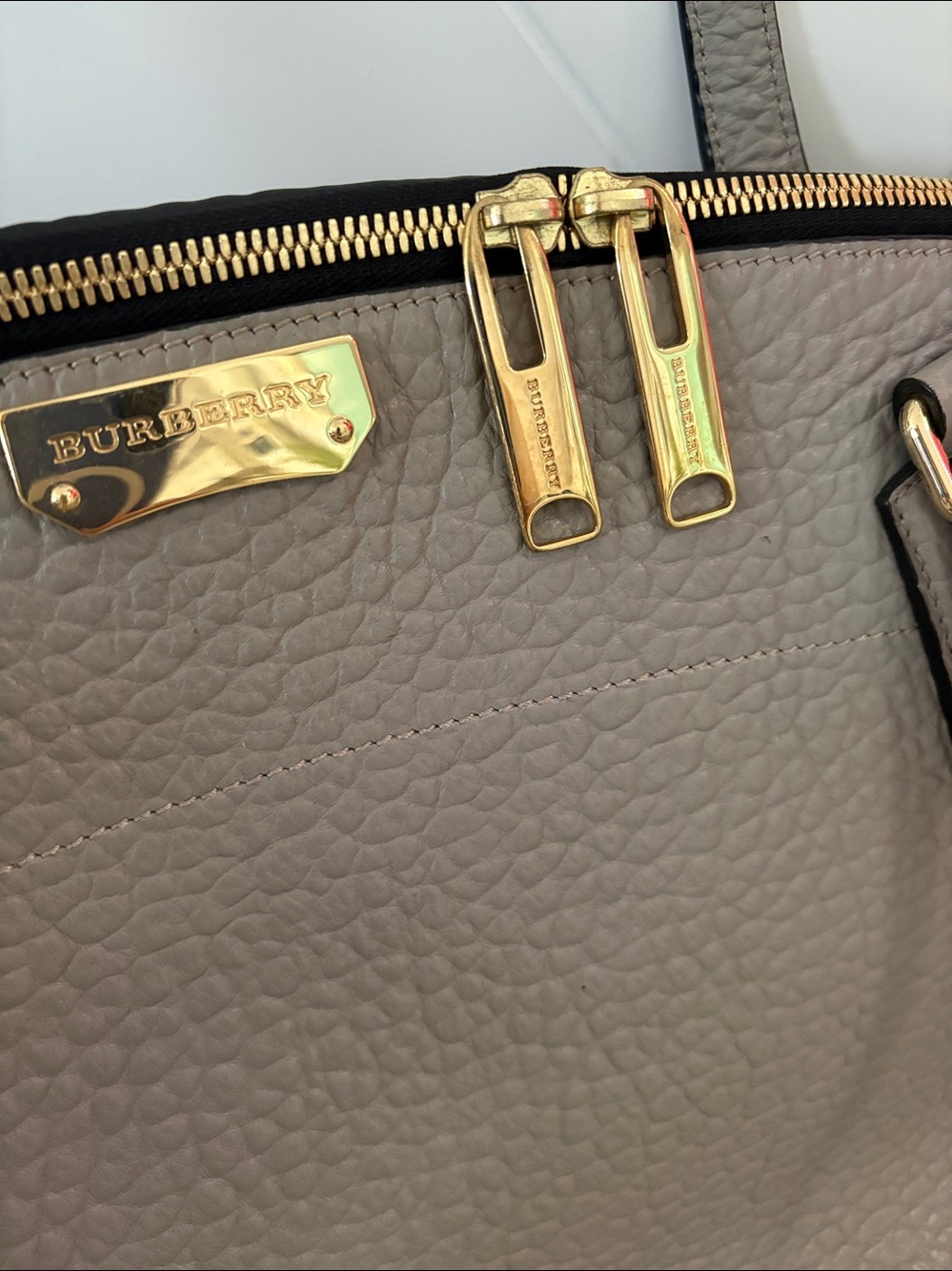 Burberry Pale Gray Pebble Leather Tote with Gold Hardware 17”X11” - Picture 3 of 16